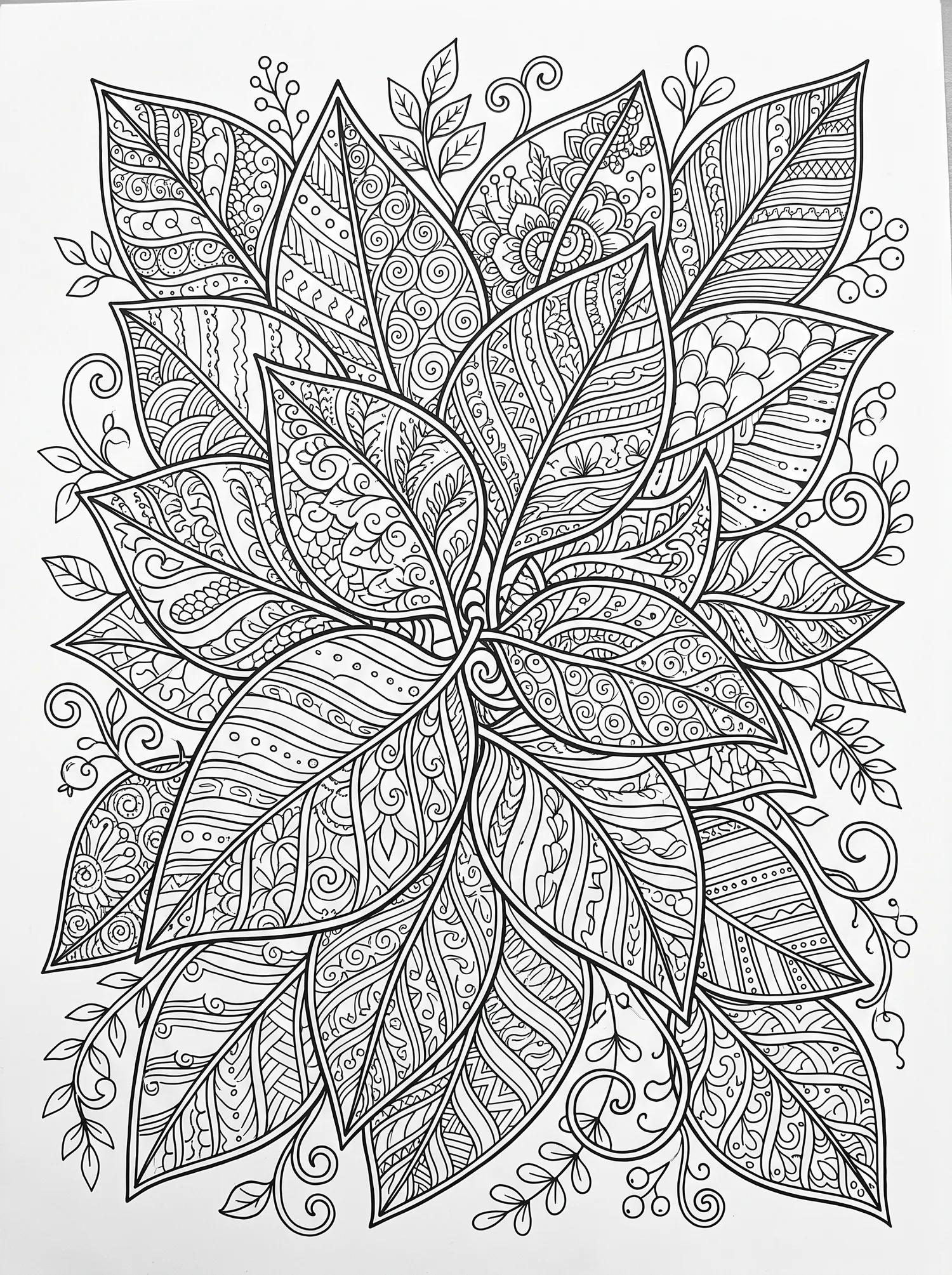 Tangle de Feuilles Abstraites, Coloriage art à imprimer gratuitement